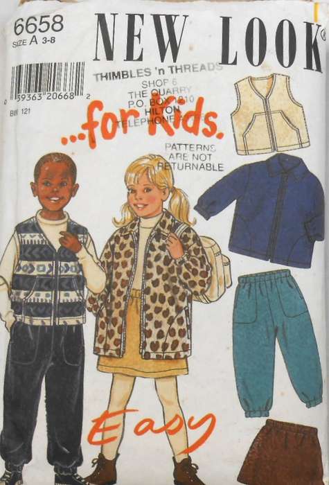 NEW LOOK PATTERNS 6658 KIDS JACKET-GILET-SKIRT-TRACK PANTS SIZE 3- 8 YEARS - COMPLETE-PART CUT TO 5