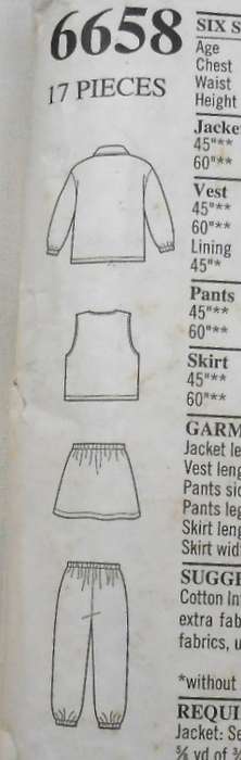 NEW LOOK PATTERNS 6658 KIDS JACKET-GILET-SKIRT-TRACK PANTS SIZE 3- 8 YEARS - COMPLETE-PART CUT TO 5