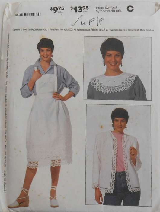 McCALLS FASHION ACCESSORIES 7118 MAKE COLLARS-HAIR PIECES-APRON ONE SIZE COMPLETE-UNCUT-F/FOLDED