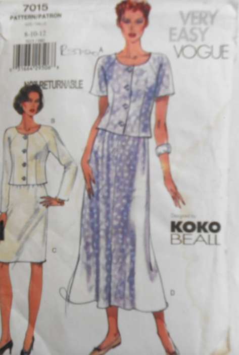VOGUE 7015 TOP & SKIRT SIZE 8-10-12 COMPLETE CUT TO 12