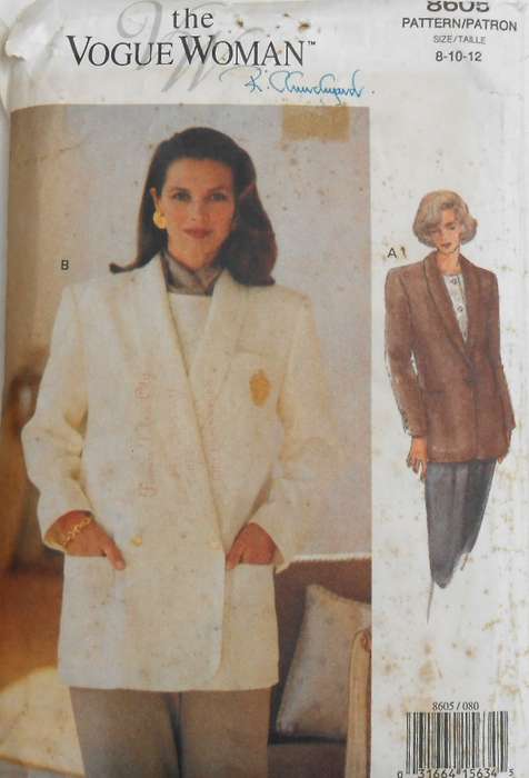 VOGUE 8605 LOOSE FITTING LINED BELOW THE WAIST JACKET SIZE 8-10-12 COMPLETE CUT TO 12