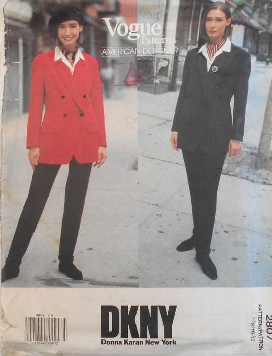 VOGUE 2807 DKNY VERY LOOSE UNLINED JACKET & TAPERED PANTS SIZE-8-10-12-COMPLETE-UNCUT-F/FOLDED