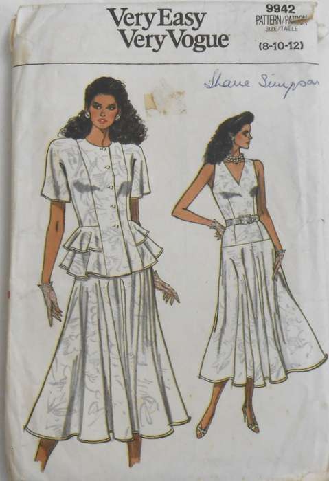 VOGUE 9942 SEMI FITTED UNLINED JACKET & DRESS SIZE 8-10-12 -COMPLETE-CUT TO 12