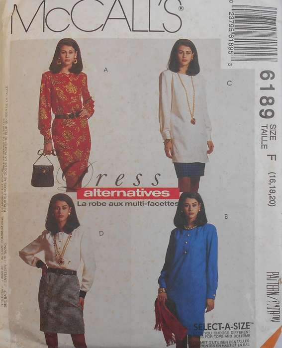 McCALLS 6189 DRESS-TUNIC-BLOUSE-SKIRT SIZE 16-18-20-COMPLETE-CUT TO 20