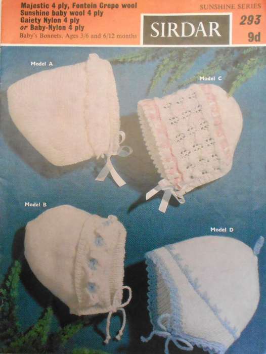 SIDAR 293 BABY BONNETS 3/6 MONTHS - 6/12 MONTHS