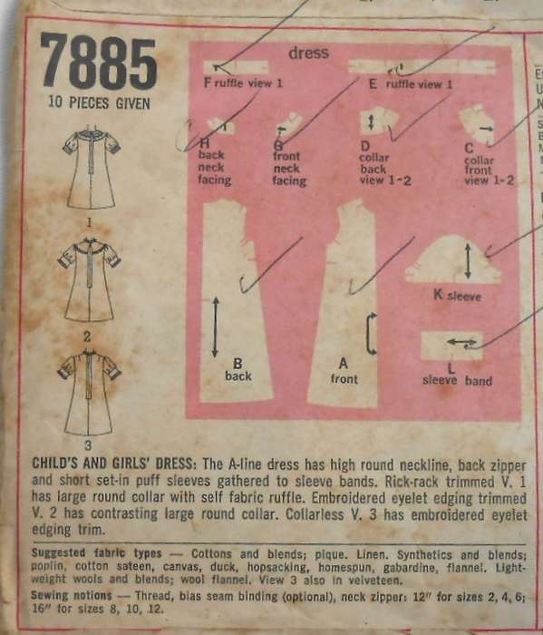 V/VINTAGE SIMPLICITY 7885 CHILD DRESS SIZE 4 YEARS COMPLETE-ZIPLOC