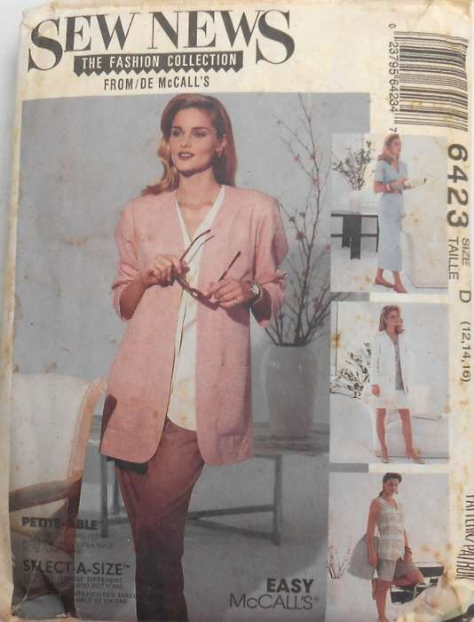 McCALLS 6423 UNLINED JACKET-TOP-WAISTCOAT-SKIRT-PANTS-SHORTS SIZE 12-14-16 COMPLETE-NO INSTRUCTIONS