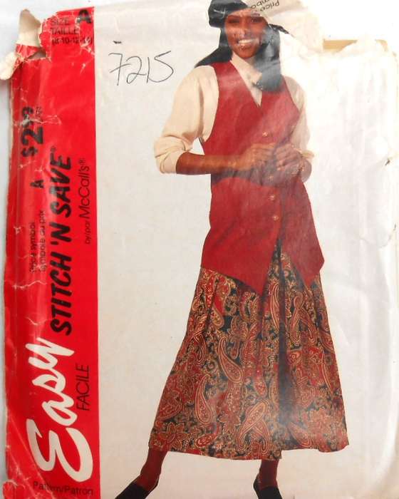 McCALLS 7215 LINED WAISTCOAT-SPLIT SKIRT SIZE 8-10-12-14 COMPLETE-UNCUT-F/FOLDED