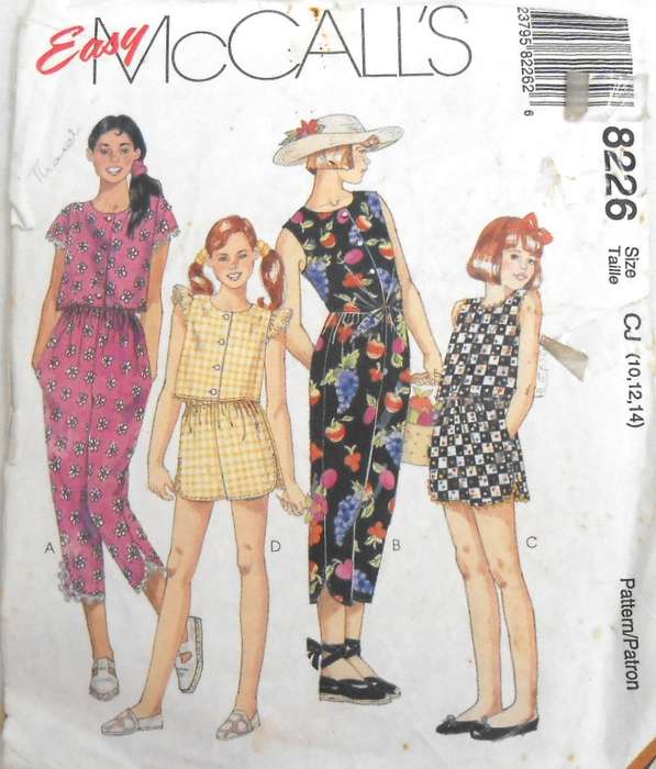 McCALLS 8226 GIRLS TOPS-PULL ON PANTS-SHORTS SIZE 10-12-14 YEARS COMPLETE-CUT TO 14