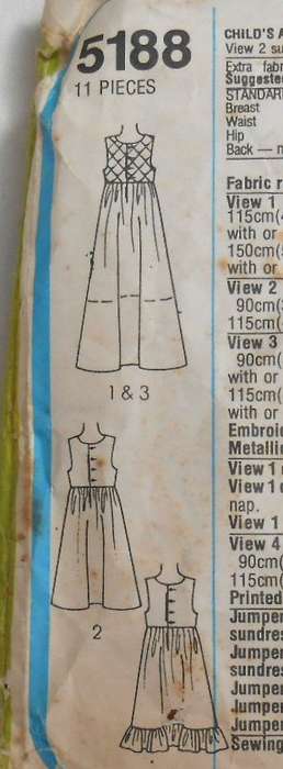 SIMPLICITY 5188 GIRLS PINAFORE OR SUNDRESS SIZE 5 YEARS BREAST 61 CM-COMPLETE