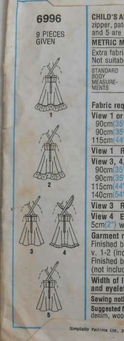 SIMPLICITY 6996 GIRLS DRESS OR PINAFORE SIZE 7 YEARS BREAST 66 CM-COMPLETE