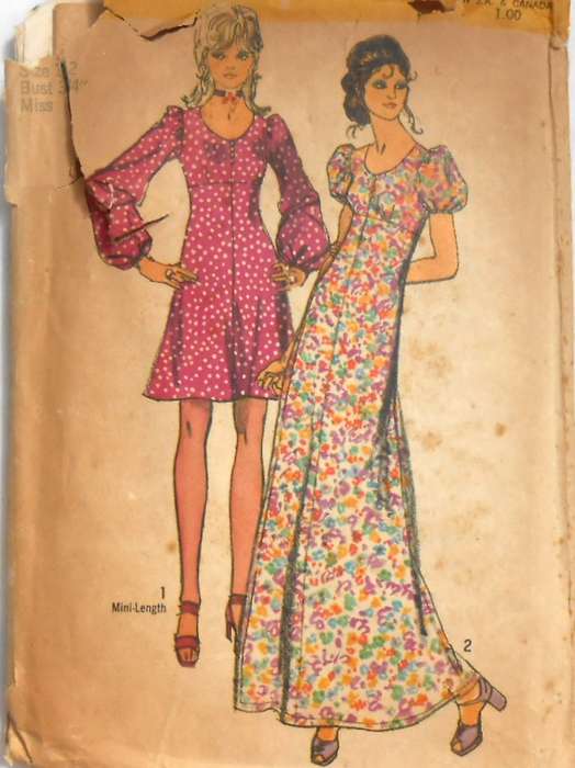 VINTAGE SIMPLICITY 9446 DRESS IN 2 LENGTHS SIZE 12 BUST 34 COMPLETE-ZIPLOC