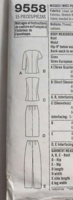 SIMPLICITY 9558 TOPS-SKIRT-PANTS SIZE 6-8-10-12 COMPLETE- CUT TO 12