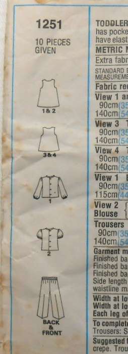 STYLE 1251 TODDLER PINAFORE DRESS-TUNIC-BLOUSE-PANTS SIZE 1 YEAR CHEST 51 CM COMPLETE-ZIPLOC
