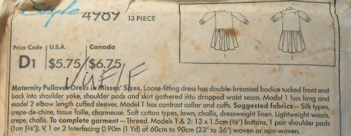 STYLE 4989 LOOSE FITTING PULLOVER DRESS SIZE 10-16 COMPLETE-UNCUT-F/FOLDED