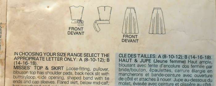 BUTTERICK 5489 TOP & SKIRT SIZE 8-10-12 COMPLETE-UNCUT-F/FOLDED