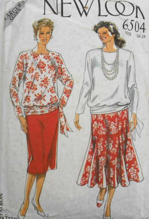 NEW LOOK PATTERNS 6504 TOP-SKIRT SIZES 18-28 COMPLETE-TOP CUT TO 22 SKIRT CUT 28