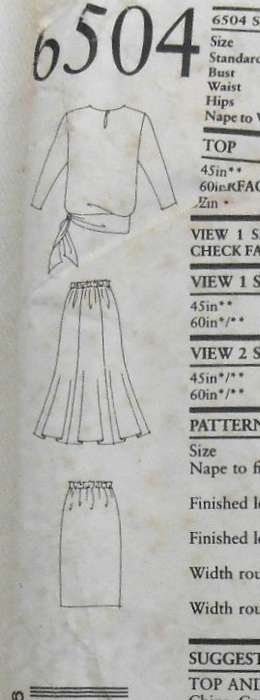NEW LOOK PATTERNS 6504 TOP-SKIRT SIZES 18-28 COMPLETE-TOP CUT TO 22 SKIRT CUT 28