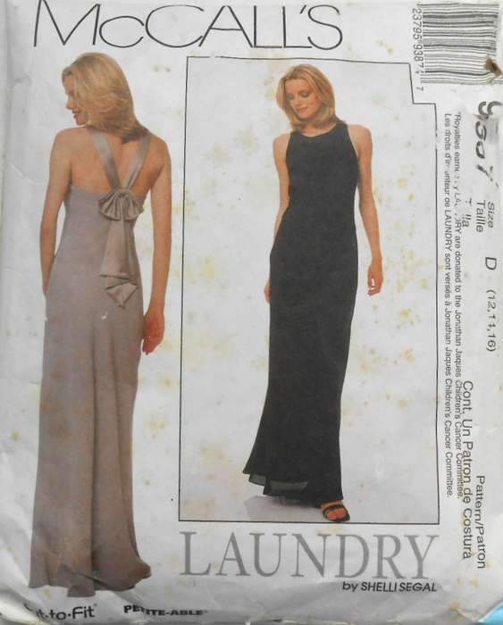 McCALLS 9387 LONG SLEEVLESS LINED DRESS SIZE 12-14-16 COMPLETE-CUT TO 16