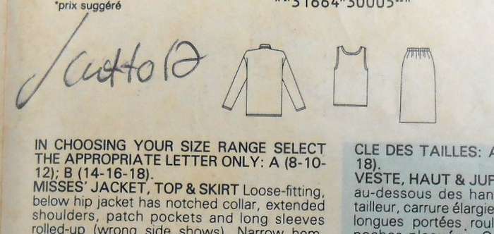 BUTTERICK 5498 JACKET-TOP-SKIRT SIZE 8-10-12 COMPLETE CUT TO 12