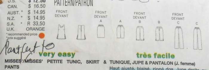 BUTTERICK 6648 TUNIC-SKIRT-PANTS SIZE 12-14-16 COMPLETE-PART CUT TO 16