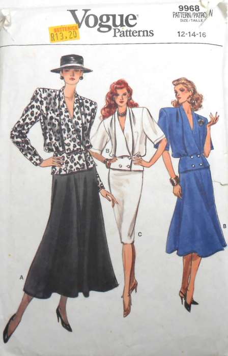 VOGUE 9968 TOP & SKIRT SIZE 12-14-16 COMPLETE-CUT TO 16