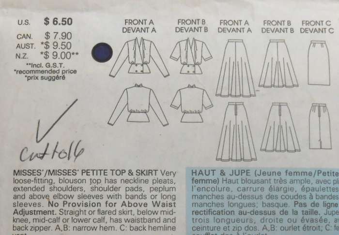 VOGUE 9968 TOP & SKIRT SIZE 12-14-16 COMPLETE-CUT TO 16