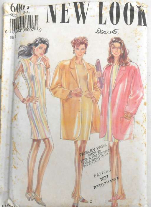 NEW LOOK PATTERNS 6007 COAT & SHIFT DRESS SIZE 8-18- COMPLETE-UNCUT-F/FOLDED