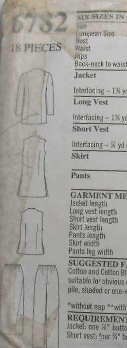 NEW LOOK PATTERNS 6782 TOP-JACKET-SKIRT SIZE 8-18 CUT TO 18 NO PANTS PATTERN SUPPLIED