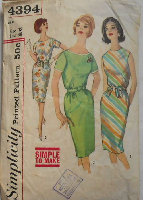 VINTAGE SIMPLICITY 4394 ONE PIECE DRESS SIZE 18 BUST 38 - SEE LISTING