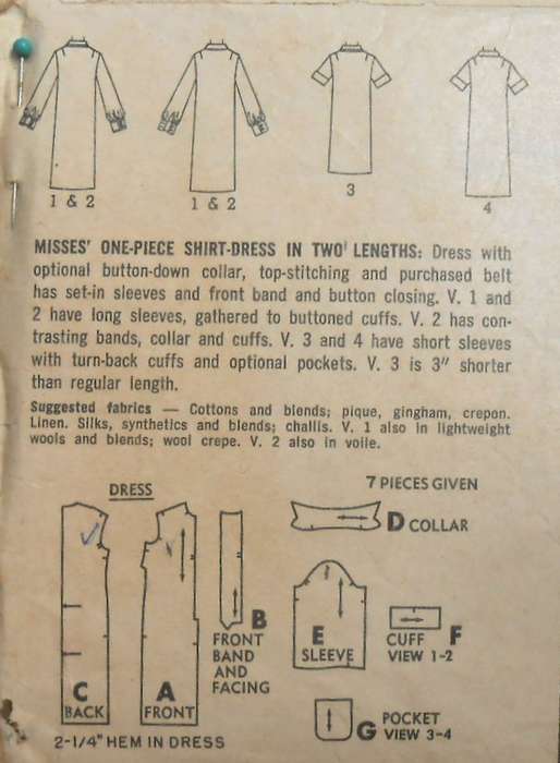 VINTAGE SIMPLICITY 6970 ONE PIECE SHIRTDRESS IN 2 LENGTHS SIZE 16 BUST 36-COMPLETE