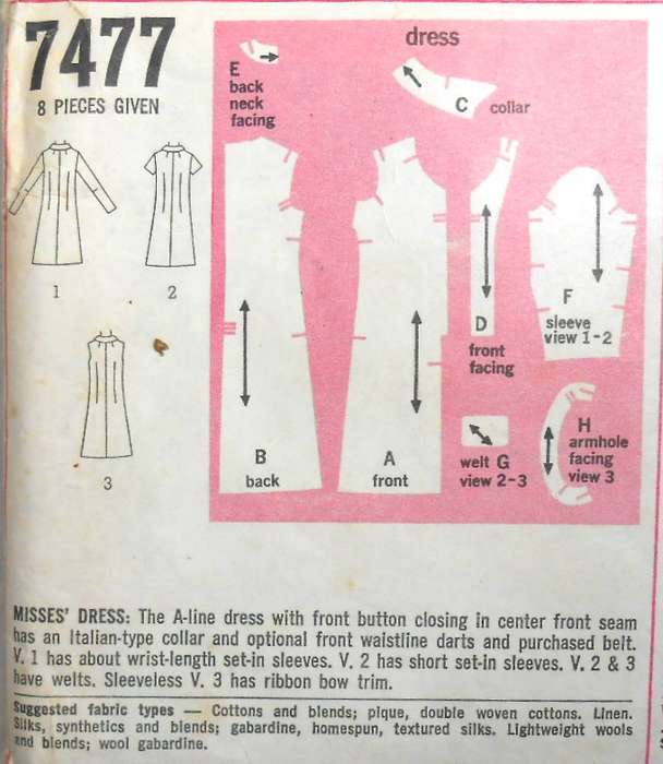 VINTAGE SIMPLICITY 7477 A-LINE DRESS WITH FRONT BUTTON CLOSING SIZE 14 BUST 36 COMPLETE