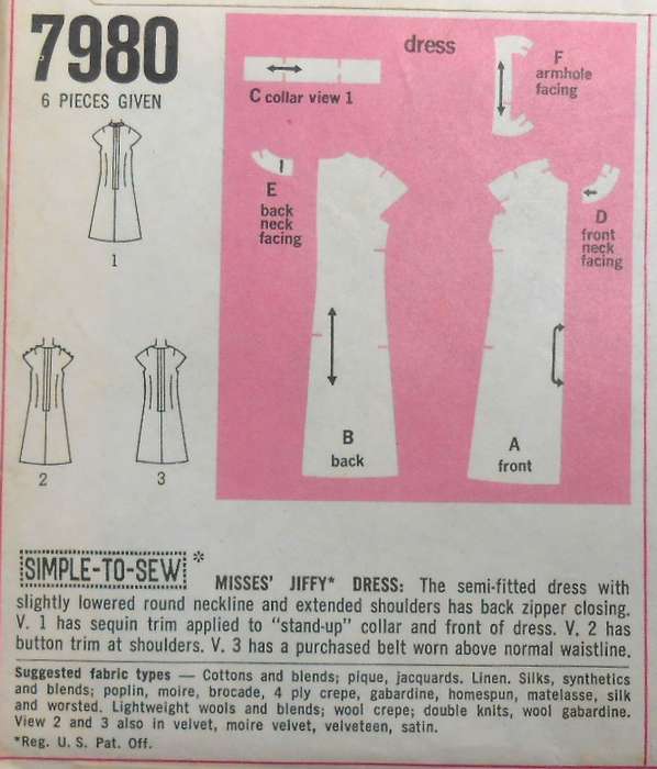 VINTAGE SIMPLICITY 7980 SEMI FITTED DRESS SIZE 14 BUST 36 COMPLETE-UNCUT-F/FOLDED