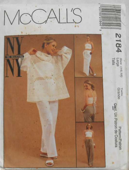 McCALLS 2184 PULLOVER TOP-HALTER TOP-PULL ON PANTS-SKIRT SIZE L(16-18)-COMPLETE-UNCUT-F/FOLDED