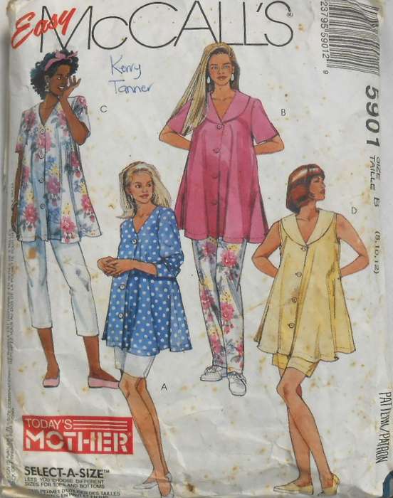 McCALLS 5901 MATERNITY BLOUSES-SKIRTS-PANTS IN 2 LENGTHS SHORTS SIZE 8-10-12 COMPLETE-CUT TO 12