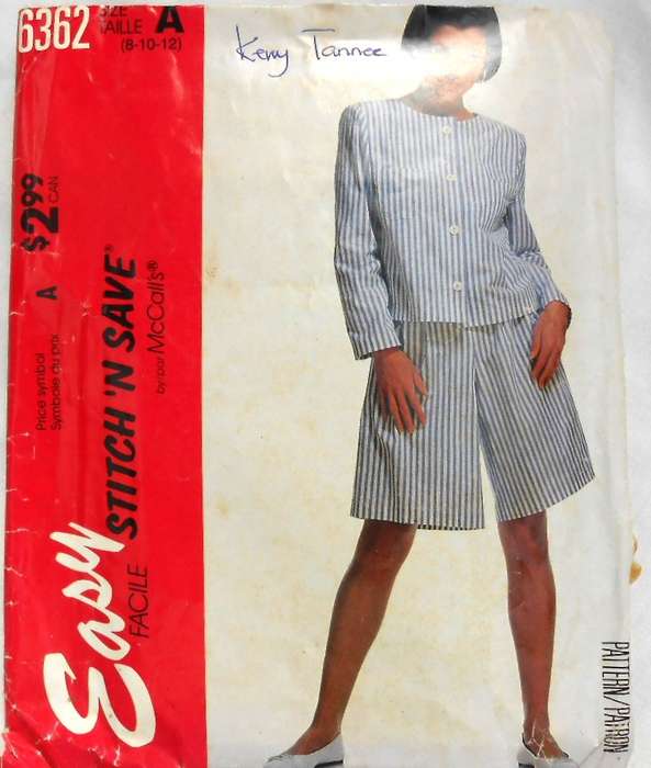 McCALLS 6362 UNLINED JACKET & SPLIT SKIRT COMPLETE- SIZE 8-10-12 CUT TO 12