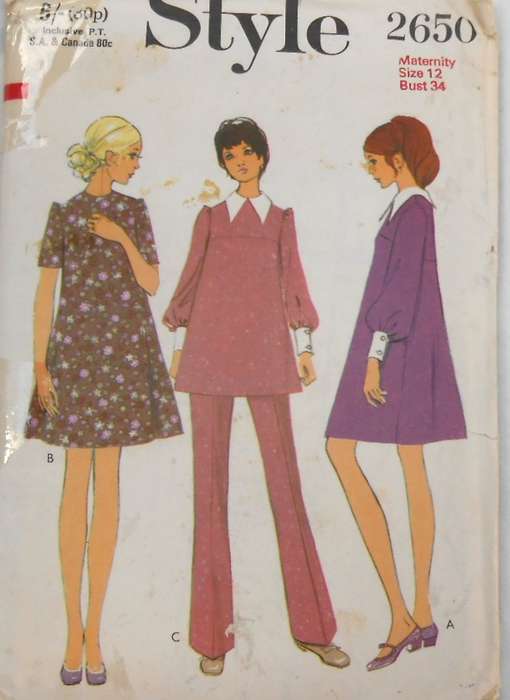 VINTAGE STYLE 2650 MATERNITY DRESS-TUNIC-PANTS SIZE 12 BUST 34 COMPLETE