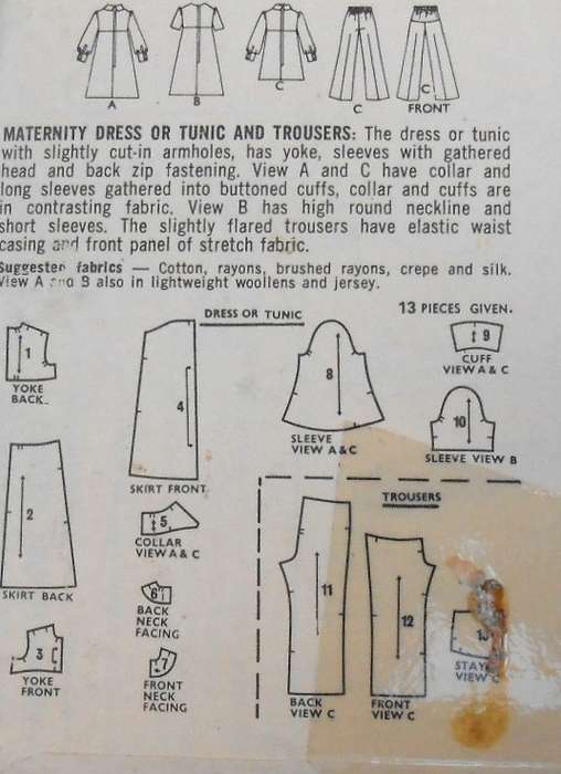 VINTAGE STYLE 2650 MATERNITY DRESS-TUNIC-PANTS SIZE 12 BUST 34 COMPLETE