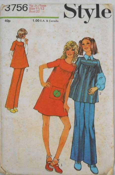 VINTAGE STYLE 3756 DRESS-SMOCK-PANTS SIZE 11/12 BUST 32 COMPLETE-UNCUT-F/FOLDED