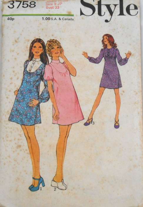 VINTAGE STYLE 3758 DRESS WITH FRONT INSET SIZE 9JP BUST 33 COMPLETE