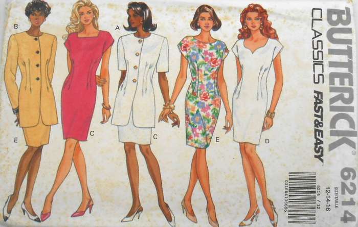 BUTTERICK 6214 JACKET & DRESS WITH NECKLINE VARIATIONS SIZE 12-14-16 COMPLETE-UNCUT-F/FOLDED