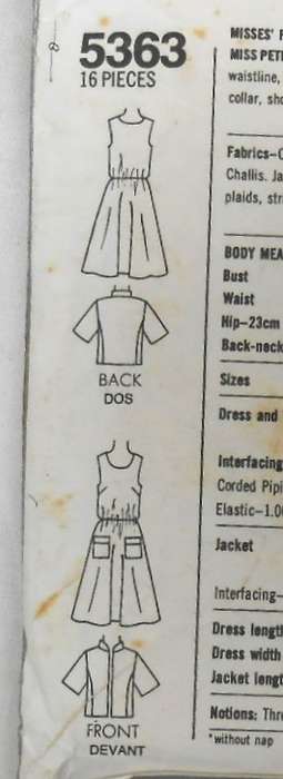 SIMPLICITY 5363 PULLOVER DRESS & UNLINED JACKET- SIZE 10-12-14 COMPLETE-CUT TO 14