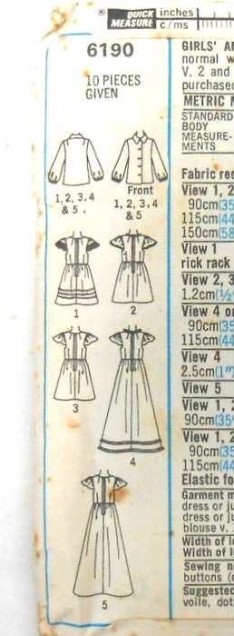 SIMPLICITY  6190 GIRLS BLOUSE SIZE7 YEARS BREAST 66 CM COMPLETE-NO DRESS PATTERN