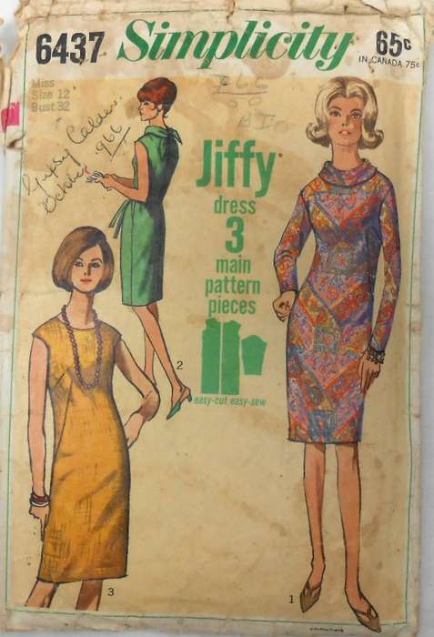VINTAGE SIMPLICITY 6437 DRESS SIZE 12 BUST 32 -THE COLLAR PATTERN IS NOT SUPPLIED