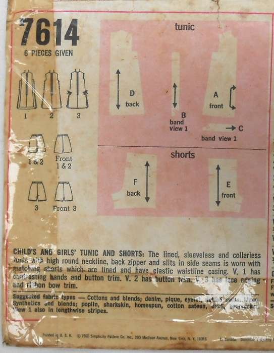 VINTAGE SIMPLICITY 7614 GIRLS DRESS- SIZE 10 YEARS BREAST 28 1/2" -NO SHORTS SUPPLIED