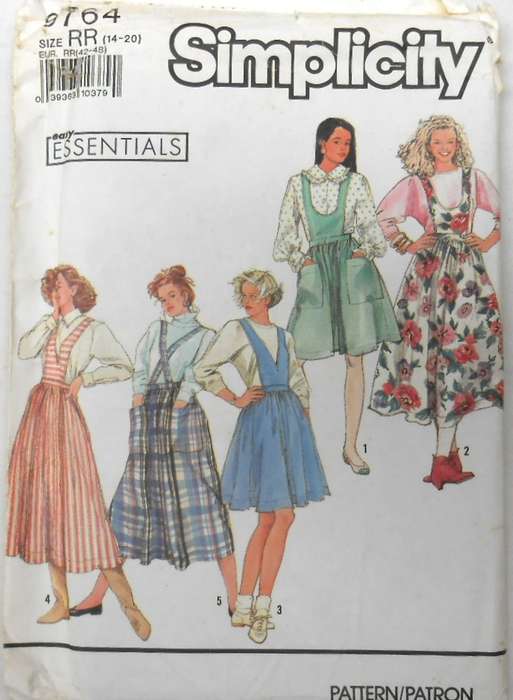 SIMPLICITY 9764 PINAFORES IN 2 LENGTHS WITH DETACHABLE TABAARDS SIZE 14-20 COMPLETE-UNCUT-F/FOLDED