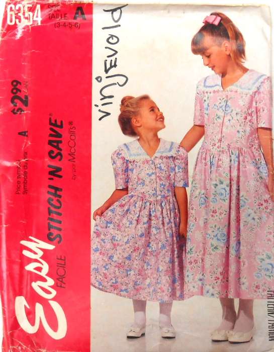 McCall's  6354 GIRLS DRESS SIZE 3-4-5-6 YEARS -COMPLETE-UNCUT-F/FOLDED