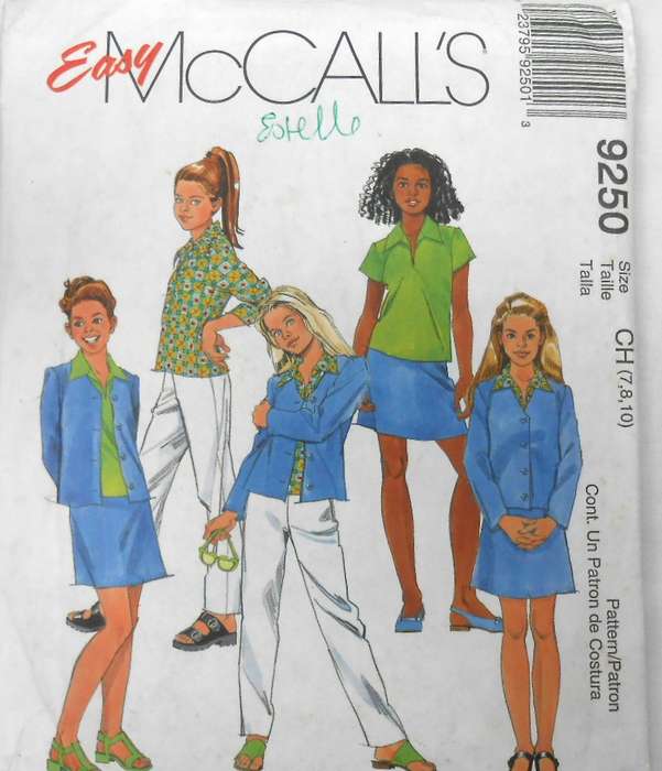 McCall's 9250 GIRLS UNLINED JACKET-TOP-PANTS-SKIRT SIZE 7-8-10 YEARS COMPLETE-CUT TO SIZE 10