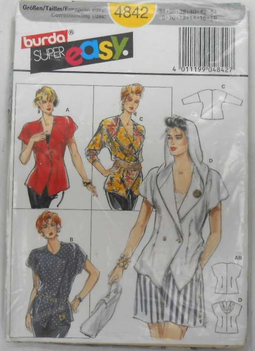 BURDA 4842 LADIES TOPS SIZE 8-18 COMPLETE-CUT TO 14