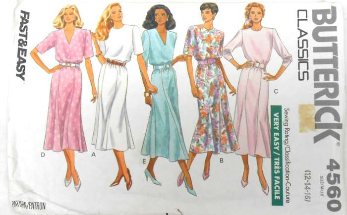 BUTTERICK 4560 PULLOVER DRESS SIZE 12-14-16 COMPLETE-CUT TO 12